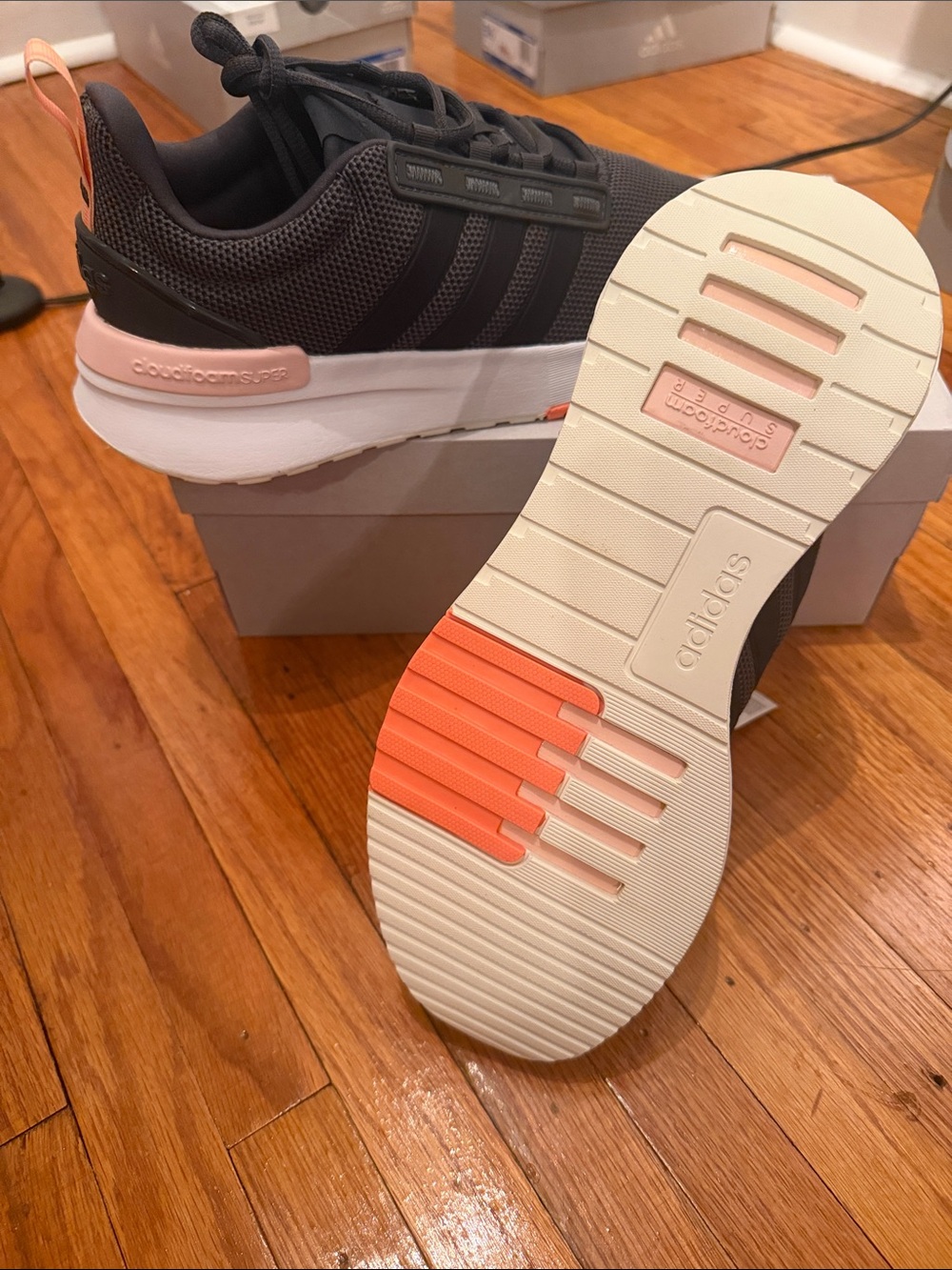 adidas Kids Racer TR21 Sneakers in Dark Gray with Pink and Orange Accents - Picture 4 of 4